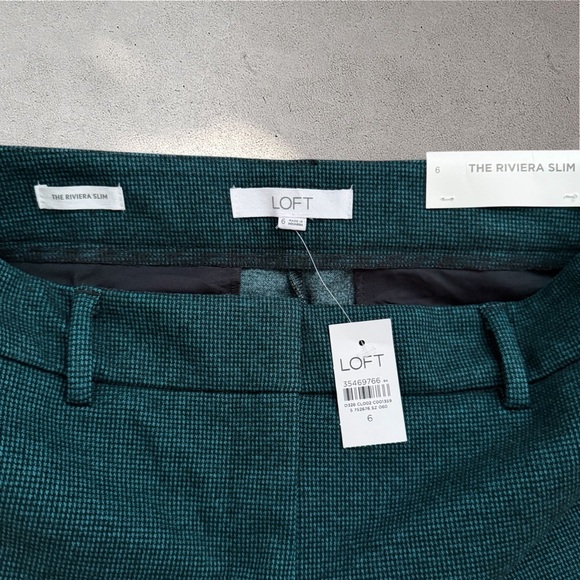 NEW LOFT Riviera Slim Pant Mini Houndstooth Teal & Black Size 6 - Picture 2 of 10